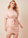 Women Plus Size Solid Belted Fitted Dress