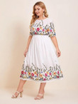 Women Plus Size Floral Embroidered A-line Dress