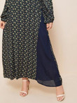 Women Plus Size Ditsy Floral Bishop Sleeve Godet Panel Maxi Dress