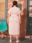Women Plus Size Curved Hem Belted Striped Dress