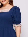 Women Plus Size Puff Sleeve Square Neck Floral Panel Dress