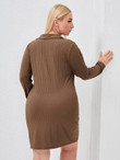 Women Plus Button Front Rib-knit Dress