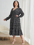 Women Plus Size Paisley Print Surplice Front Ruffle Hem Dress