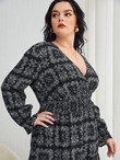 Women Plus Size Paisley Print Surplice Front Ruffle Hem Dress