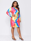 Women Plus Size Tie Dye Asymmetrical Neck Fitted Dress Without Bag