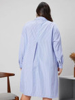 Women Plus Size Striped Collared Patched Pocket Drop Shoulder Dress