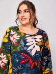 Women Plus Size Allover Plants Print Tunic Dress