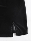 Women Plus Size Lace Trim Split Hem Letter Embroidered Velvet Bodycon Dress