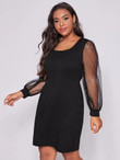 Women Plus Size Mesh Sleeve Fitted Dress
