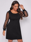 Women Plus Size Mesh Sleeve Fitted Dress