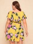 Women Plus Size Flounce Trim Floral Dress