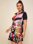 Women Plus Size Pop Art Print Dress