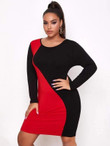 Women Plus Size Colorblock Bodycon Dress