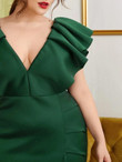 Women Plus Size Exaggerated Ruffle Plunging Split Hem Dress