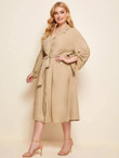 Women Plus Size Notched Collar Roll Up Sleeve Buttoned Front Self Belted Dress