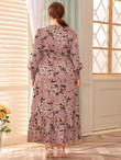 Women Plus Size Shirred Waist Flounce Hem Floral Print Maxi Dress