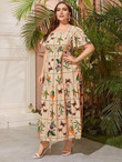Women Plus Size Flutter Sleeve Butterfly & Floral Print Dress