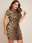 Women Plus Size Mock Neck Leopard Print Bodycon Dress