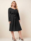 Women Plus Size Button Front Belted Dress