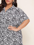 Women Plus Size Button Front Heart Print Dress