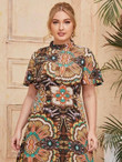 Women Plus Size Tribal Print Butterfly Sleeve Dress