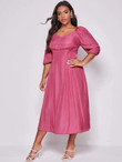 Women Plus Size Solid Puff Sleeve A Line Dress
