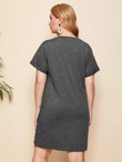 Women Plus Size Twist Hem Roll Up Sleeve Tee Dress
