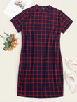 Women Plus Size Short Sleeve Grid Dress