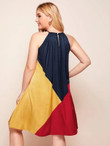 Women Plus Size Colorblock Halter Dress