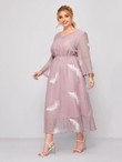 Women Plus Size V-neck Feather Embroidery A-line Dress