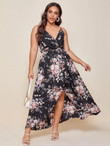 Women Plus Size Floral Print Wrap Cami Dress