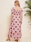Women Plus Size Square Neck Shirred Polka Dot Milkmaid Dress