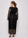 Women Plus Size Lace Overlay Belted Fitted Dress