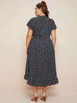 Women Plus Size Ditsy Floral Ruffle Asymmetrical Hem A-line Dress