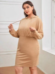 Women Plus Size Dolman Sleeve Drawstring Hooded Dress