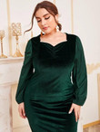 Women Plus Size Pearls Ruched Velvet Fitted Dress