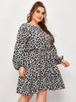 Women Plus Size Leopard Print Frill Trim Smock Dress