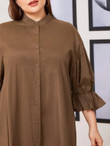 Women Plus Size Mock-Neck Flounce Sleeve Buttoned Front Dress