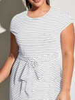 Women Plus Size Striped Self Tie Wrap Hem Dress
