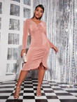 Women Plus Size Ruched Knot Front Ruffle Hem Fitted Dress