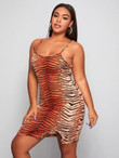 Women Plus Size Split Hem Tiger Striped Cami Dress