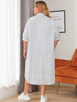 Women Plus Size Allover Leaf Print Pocket Front Drop Shoulder Shirt Dress