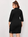 Women Plus Size Polo Collar Rib-knit Fitted Dress