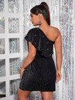 Women Plus Size One Shoulder Pearl Beaded Fitted Dress