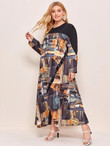 Women Plus Size Graphic Print Slit Hem Dress