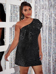 Women Plus Size One Shoulder Pearl Beaded Fitted Dress