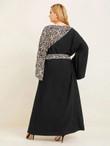 Women Plus Size Leopard Print Colorblock Belted Maxi Dress