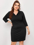 Women Plus Size Polo Collar Rib-knit Fitted Dress