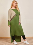 Women Plus Size Leopard Colorblock High Low Dress