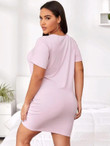 Women Plus Size V-neck Drawstring Front Fitted Dress